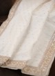 White Chanderi Fabric Handmade Rajwadi Safa, Dupatta And Mala